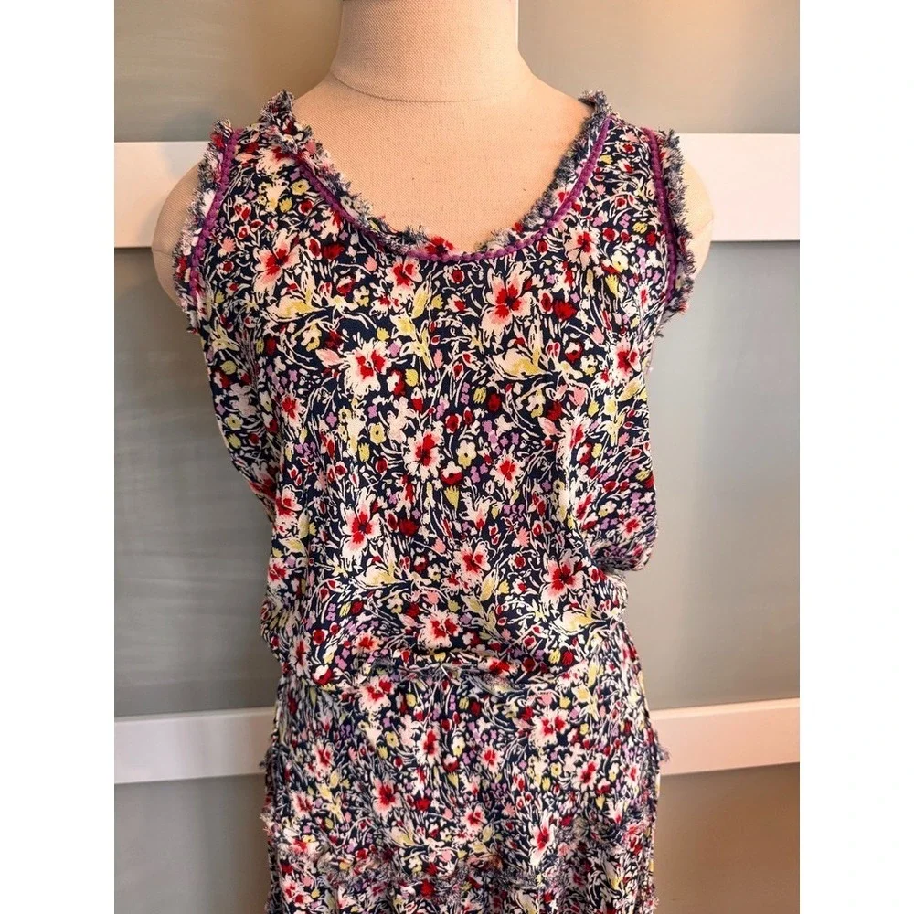 Poupette St. Barth Bety Tassel Tie Georgette Floral Maxi Dress Navy Azalea Small